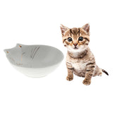 Maxbell Gold Ceramic Flat Cat Bowl Pet Animal Food Water Dish Cat Face Design White