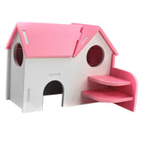 Maxbell Hamster Mouse Hideout House Wooden Living Hut Exercise Funny Nest Toy Pink