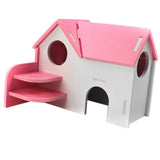 Maxbell Hamster Mouse Hideout House Wooden Living Hut Exercise Funny Nest Toy Pink