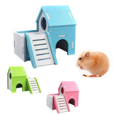 Maxbell Small Pet House Hamster Mouse Wooden Hut Exercise Funny Nest Toy Blue