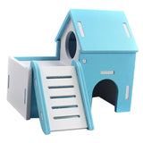 Maxbell Small Pet House Hamster Mouse Wooden Hut Exercise Funny Nest Toy Blue