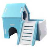 Maxbell Small Pet House Hamster Mouse Wooden Hut Exercise Funny Nest Toy Blue