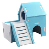 Maxbell Small Pet House Hamster Mouse Wooden Hut Exercise Funny Nest Toy Blue