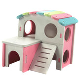 Maxbell Hamster Hedgehog Mouse Guinea Pig Bed House Cage Ladder Exercise Toy Pink