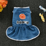Maxbell Halloween Pet Dog Dress Jeans Skirt Puppy Clothes Apparel Accessory  M