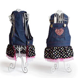 Maxbell Cute Heart Pattern Pet Dog Cat Denim Chiffon Skirt Dress Clothes S