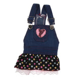 Maxbell Cute Heart Pattern Pet Dog Cat Denim Chiffon Skirt Dress Clothes S