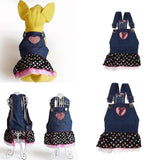 Maxbell Cute Heart Pattern Pet Dog Cat Denim Chiffon Skirt Dress Clothes S