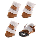 Maxbell 4pcs Winter Pet Dog Shoes Cute Puppy Anti-Slip Soft Fleece Snow Boots Khaki S