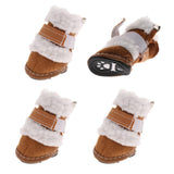 Maxbell 4pcs Winter Pet Dog Shoes Cute Puppy Anti-Slip Soft Fleece Snow Boots Khaki S