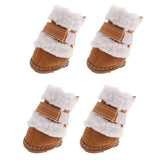 Maxbell 4pcs Winter Pet Dog Shoes Cute Puppy Anti-Slip Soft Fleece Snow Boots Khaki S