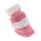 Maxbell 4pcs Winter Pet Dog Shoes Cute Puppy Anti-Slip Soft Fleece Snow Boots Pink M