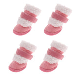 Maxbell 4pcs Winter Pet Dog Shoes Cute Puppy Anti-Slip Soft Fleece Snow Boots Pink M