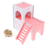 Max Hamster Hideout House Cabin Cages Wooden Villa Hut Play Toy Pink