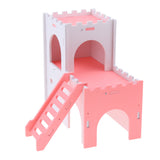 Max Hamster Hideout House Cabin Cages Wooden Villa Hut Play Toy Pink