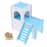 Max Hamster Hideout House Cabin Cages Wooden Villa Hut Play Toy Blue
