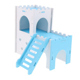 Max Hamster Hideout House Cabin Cages Wooden Villa Hut Play Toy Blue