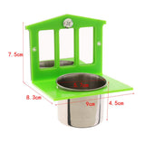 Maxbell Pet Birds Feeder Bowl Mirror Chew Toy Stainless Steel Cup Parrot Stand Perch