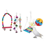 Max 5pcs Parrot Chewing Swing Toys Rattan Ball String Bells Perches