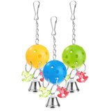 Maxbell 3 Pcs Colorful Chain Bell Toy Chewing Toy for Parrots Bird Cage Hanging Toy