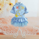 Maxbell Pet Dog Embroidery Princess Dress for Pet Birthday Wedding Party Blue M