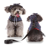 Max Pet Dog Vest Harness with Hat Pet Costume Party Clothes Blue Dot Flower-XS