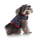 Max Pet Dog Vest Harness with Hat Pet Costume Party Clothes Blue Dot Flower-XS