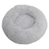 Maxbell Donut Cat Bed Faux Fur Dog Bed Indoor Round Pet Bed Cushion Light Gray S