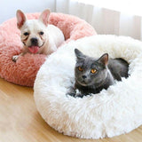 Maxbell Donut Cat Bed Faux Fur Dog Bed Indoor Round Pet Bed Cushion Light Gray S