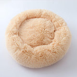 Maxbell Donut Cat Bed Faux Fur Dog Bed Indoor Round Pet Bed Cushion Champagne S