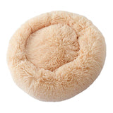 Maxbell Donut Cat Bed Faux Fur Dog Bed Indoor Round Pet Bed Cushion Champagne M