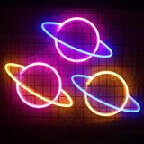 Maxbell  Planet Neon Signs Planet Neon Light Led Wall Art Light Blue_Warm White