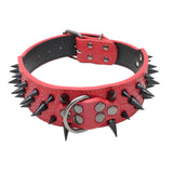 Maxbell Sharp Studded Rivet PU Leather Dog Pet Puppy Collar 2" Large S Black and Red