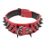 Maxbell Sharp Studded Rivet PU Leather Dog Pet Puppy Collar 2" Large S Black and Red