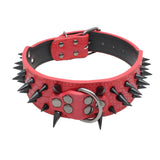 Maxbell Sharp Studded Rivet PU Leather Dog Pet Puppy Collar 2" Large S Black and Red