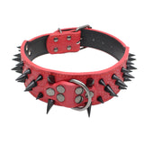 Maxbell Sharp Studded Rivet PU Leather Dog Pet Puppy Collar 2" Large S Black and Red