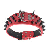 Maxbell Sharp Studded Rivet PU Leather Dog Pet Puppy Collar 2" Large S Black and Red