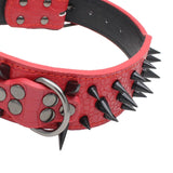 Maxbell Sharp Studded Rivet PU Leather Dog Pet Puppy Collar 2" Large S Black and Red