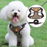 Maxbell Dog Harness Leashs Set Soft Padded Adjustable for Puppy Reflective Brown M