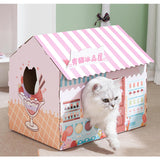 Maxbell Corrugated Cardboard Cat House with Scratching Pad for Training Toy Cats Pink