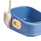 Maxbell Cat Litter Tray with Litter Spoon Cat Cleaning Bath Basin Deep Toilet Blue