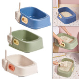 Maxbell Cat Litter Tray with Litter Spoon Cat Cleaning Bath Basin Deep Toilet Blue