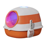 Maxbell Collapsible Cat Litter Box Easy Clean Kitten House Closed Orange with Lamp