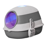 Maxbell Collapsible Cat Litter Box Easy Clean Kitten House Closed Gray with Lamp
