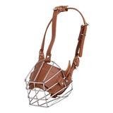 Maxbell Pet Muzzle for Dog Anti Bite Anti Bark Cage Metal Mask Adjustable Straps Brown L