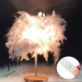 Maxbell Modern Feather Table Lamp Desk Light Romantic for Wedding Dorm Study Room White