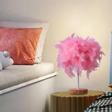 Maxbell Modern Feather Table Lamp Desk Light Romantic for Wedding Dorm Study Room Pink