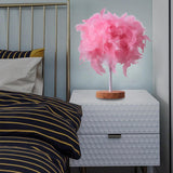 Maxbell Modern Feather Table Lamp Desk Light Romantic for Wedding Dorm Study Room Pink