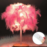 Maxbell Modern Feather Table Lamp Desk Light Romantic for Wedding Dorm Study Room Pink