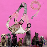 Maxbell Dog Harness and Leash Set Reflective with Adjustable Strap for Walking Pink Size S
